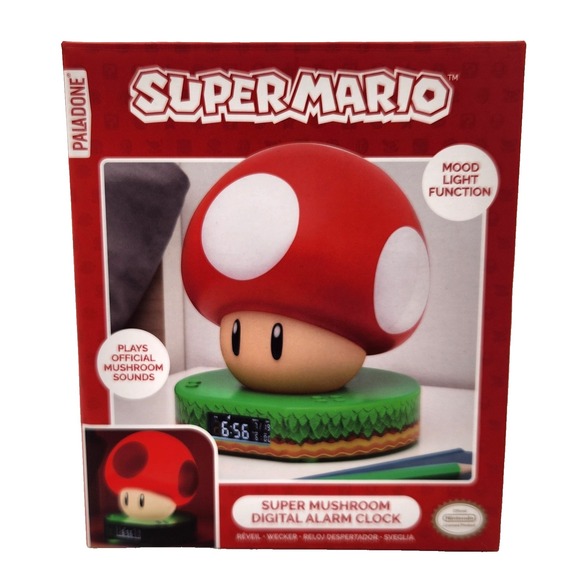Super Mario Digital Alarm Clock - Super Mushroom Mood Light Function Nintendo - Picture 1 of 8